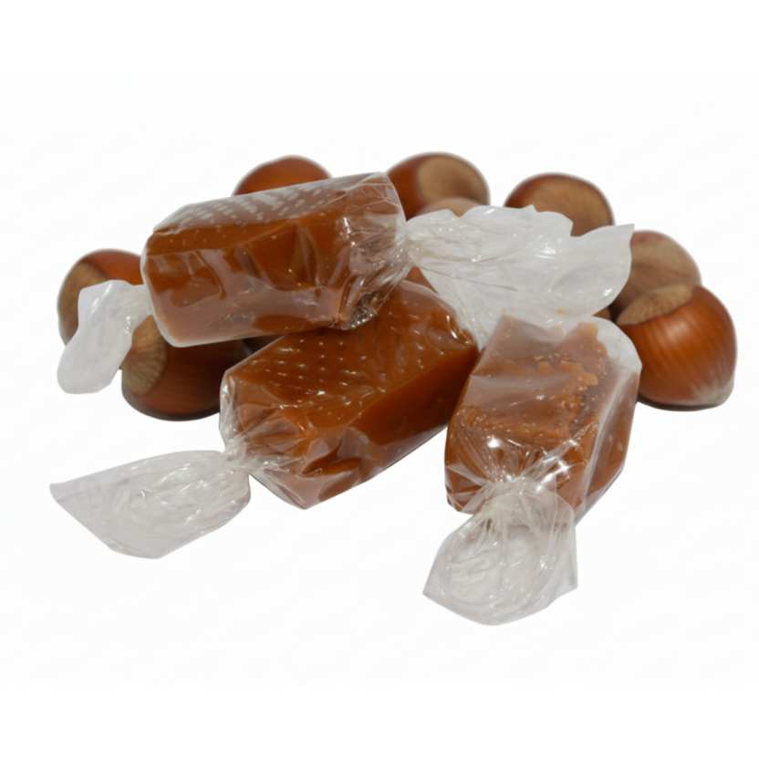 Caramels tendres  au lait au beurre salé aromatisés à la NOISETTE