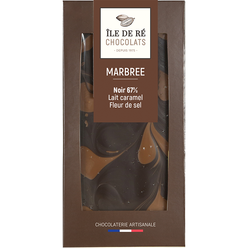 Tablette de Chocolat Noir 67% Marbrée Lait Caramel Fleur de Sel