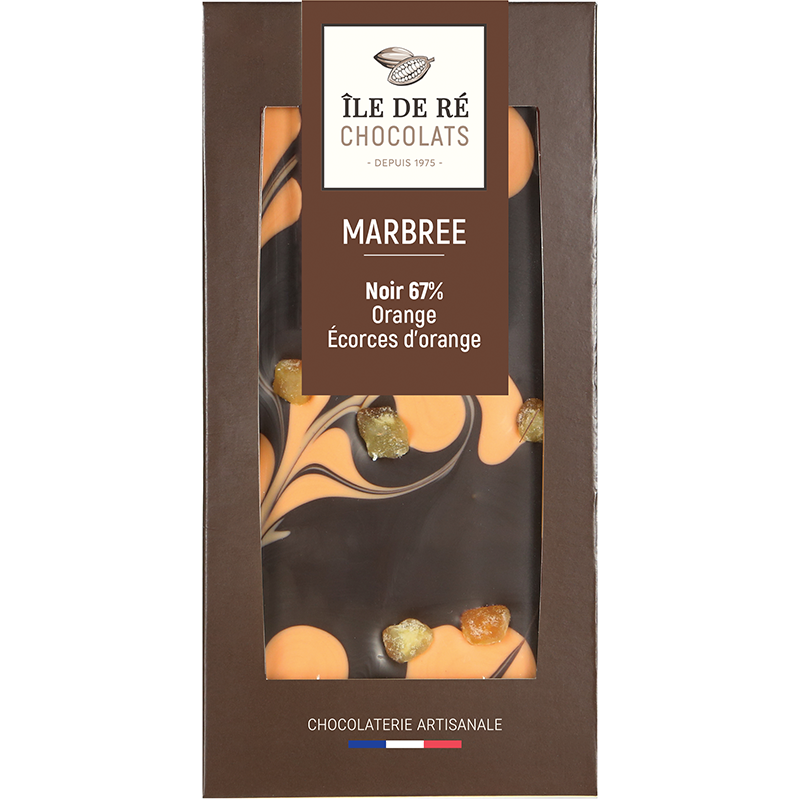 Tablette de Chocolat Noir 67% Marbrée Orange Écorces d’Orange