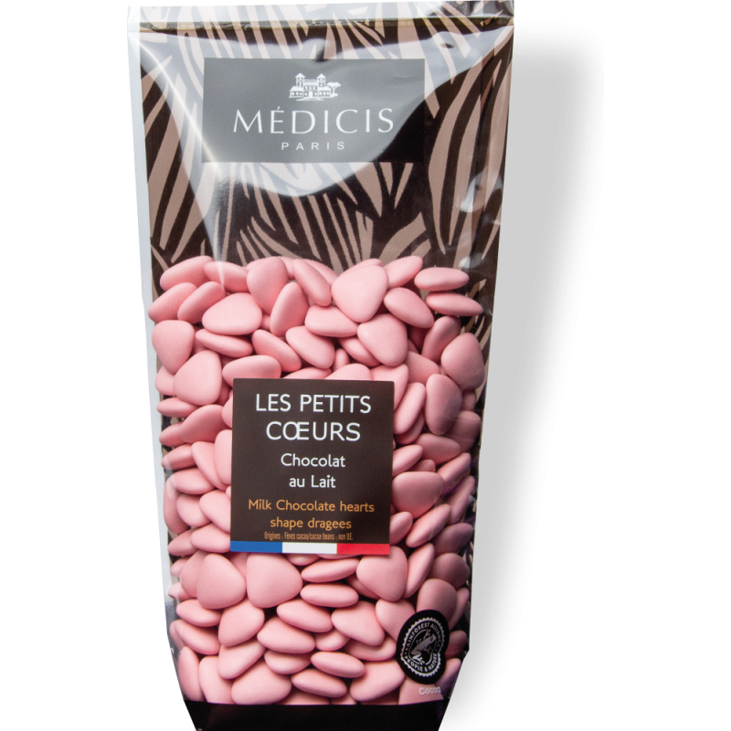 Dragées chocolat Lait Petit coeur Velours Rose Quartz