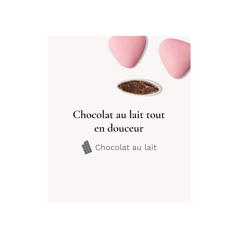 Dragées chocolat Lait Petit coeur Velours Rose Quartz