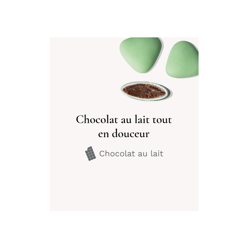 Dragées chocolat Lait Petit coeur Velour Sauge